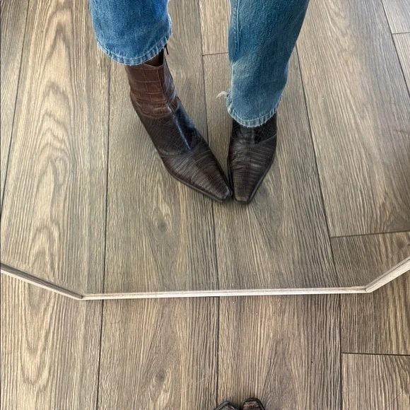 vintage Via Spiga brown crocodile/snake-embossed leather ankle boots - Picture 8 of 11